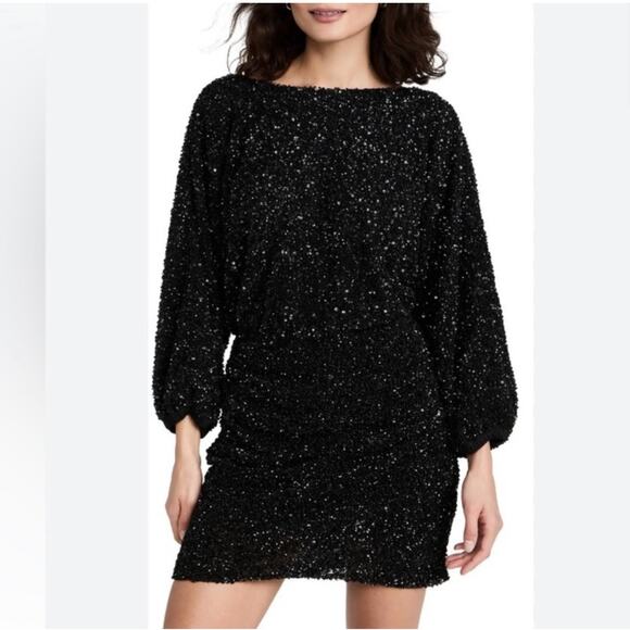 Ba&Sh Dress Womens 2 Black Sequin Batwing Scarlet Mini Party Open Back Holiday - Picture 1 of 15